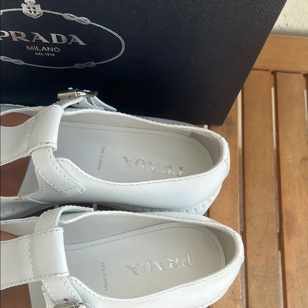 New Authentic Prada Men’s Chocolate Bar T-Strap Shoes – White – Size 13 – NWT